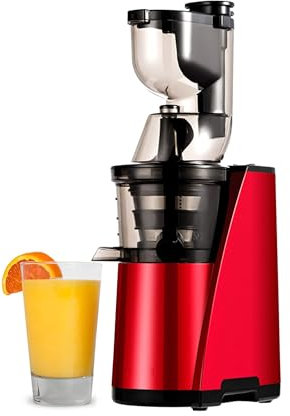 150W Commercial Electric Slow Juicer, Masticating Juicer Machine with Quiet Motor, Non-Drip Spout, Easy to Clean(Color:Red)