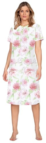 e.Femme® Kate 2348 Chemise de nuit à manches courtes pour femme 100 % coton, Hortensias verts, 50