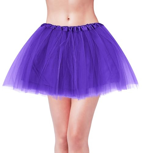 Yolev Gonna Tulle Viola Profondo da Donna Elasticizzata a 3 Strati Gonnellino Danza Classica Gonne in Tulle Costume di Carnevale Gonna da Corsa di Vestiti Anni 80 Halloween Tutu Donna Adulto