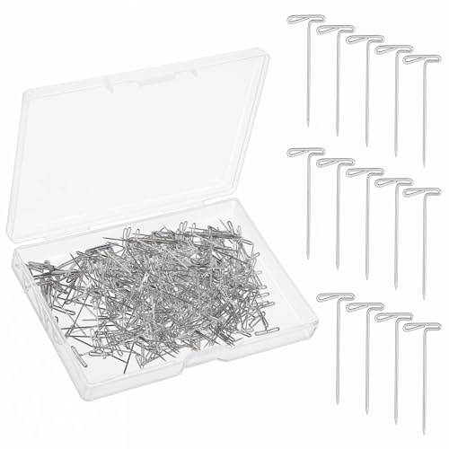 ZEYIYER 100 stycken T-nålar 2,7 cm järnperukset, stift med huvud silver återanvändbar för blockering stickning och modellering med förvaringslåda