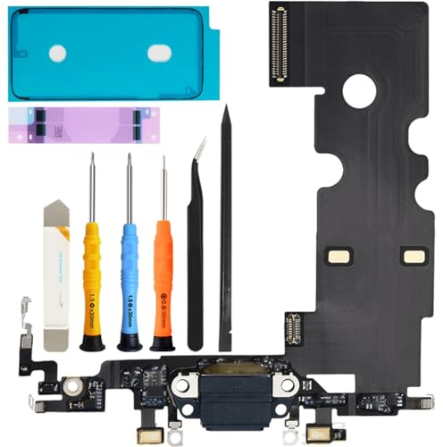 ZHUROUPU Dock Connector for iPhone 8 4.7 Charging Port Flex Cable, Headphone Jack Repair USB Charge Microphone Antenna Assembly for iPhone 8 A1863 A1905 A1906 with Repair Tools (Black)