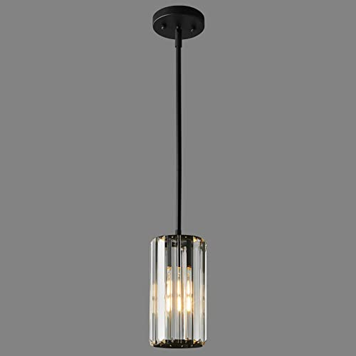 ZPBSJ Schwarz Kronleuchter Kristall, Esszimmerlampe Hängend，Nachttisch Hängend Kronleuchter, Mit flexibel einstellbarer Höhe, Ideal für Esszimmer, Wohnzimmer und Kücheninseln (Schwarz 1-Licht)