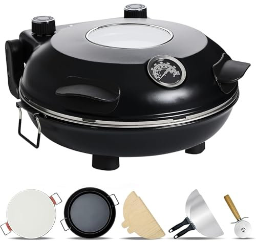 WaaYb Cook With Color Electric Indoor Pizza Oven, 12 Pizza Maker Machine for Home, 430 ℃, 1200W, 5 separate Temperaturstufen, Electric Pizza Cooker Countertop for Crepes, Pancakes black