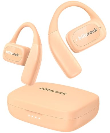 BlitzRock Ecouteurs sans Fil Open Ear Bluetooth 5.4, Légers, Son Clair, Appels Clairs, Égaliseur d'APP, 28h d'Autonomie, IPX5, Casque sans Fil pour Le Courir, Sport, Rose