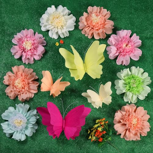 SUNBEAUTY 12 Pcs Giant Paper Flowers Large Butterfly Decorations Pastel Large Paper Flower Decoration for Wedding Backdrop Bridal Baby Shower Birthday Party Classroom Bedroom Living Room Decor