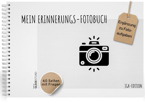 GLEDESTUND JGA Erinnerungsbuch für Fotoaufgaben | 60 Seiten | DIN A4 JGA Fotobuch mit Steckbrief inkl. Fragen | Extra dickes Premium-Papier | Passend zu unseren separat erhältlichen Fotoaufgaben