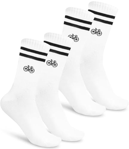 2 Paar Fahrradsocken Herren, Rennrad Socken 40-46, Weiße Radsocken mit Motiv Baumwolle, Sportsocken & Tennissocken, Fahrrad Geschenke für Fahrradfahrer, Geschenk für Geburtstag Fahrradliebhaber