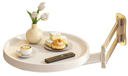 ZENSTYW An Der Wand Montierter Klappbarer Runder Tisch 11in Klappbarer, Klapptisch Wand,Einziehbarer Couchtisch Aus Massivholz,Geeignet Für Zuhause,Klappbarer Couchtisch(White)