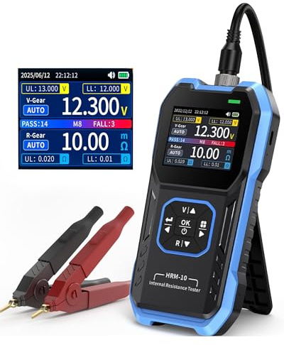 WapoRich HRM-10 Battery Internal Resistance Tester, 4-Wire Car Battery Analyzer & Voltage Meter, 0-100V 0-200Ω, with Sorting Mode, Auto/Manual Range for Automotive, Li-ion, Lead-Acid