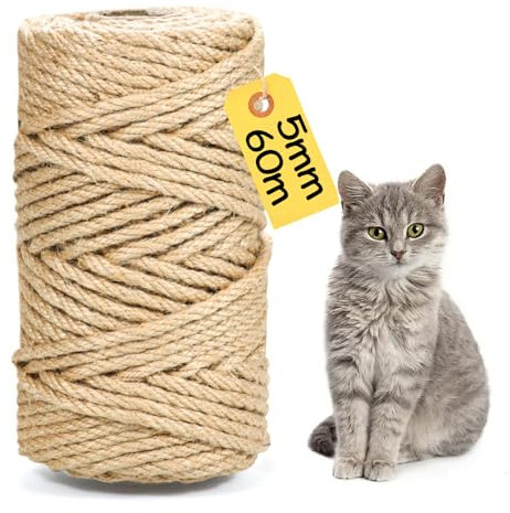 Corda in Sisal Naturale per Tiragraffi 5 mm x 30 m, Spago Robusto per Decorazioni e Accessori per Gatti