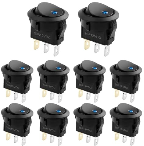 10PCS Wippschalter 12V 20A beleuchtet wasserdicht Kippschalter Rund Kippschalter KFZ, EIN/AUS LED Rundschalter Button SPST Schalter 12V für Auto, LKW, Boot, Traktor, Haushaltsgeräte Nylon PA66