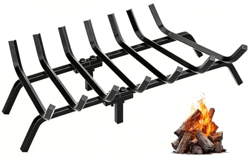 FEED GARDEN Fireplace Grate 30 inch Heavy Duty Fireplace Log Holder, 1/2 Solid Steel Bar Fire Pit Grate for Indoor Outdoor, Wood Stove Fireplace Accessories Wrought Iron Firewood Burning Rack
