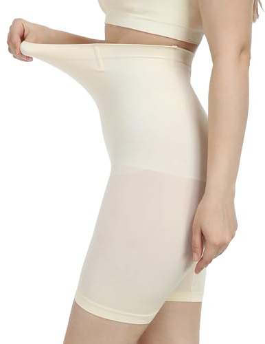 Curyon Faja Moldeadora de Cintura Alta Pantalón Sin Costuras para Mujer Braga Moldeadora Abdominal con Pernera Transpirable Beige M/L