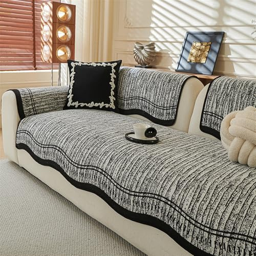 GIBZ Sofa Überzug Kühle Eisseide, Sofabezug L/U Form 4 Sitzer rutschfest Waschbar, Sofaschoner Couch Cover für Hund, Katze, Schwarz, 240 x 110 cm