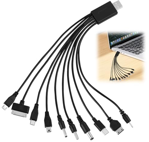 10-in-1 Universal Multifunctional USB Phone Charger Cable, 10 in 1 Universal Usb Cable, Multi Charging Cable with 10 Connectors for Smartphones, Tablets & More, Compatible with Various Devices (Black)