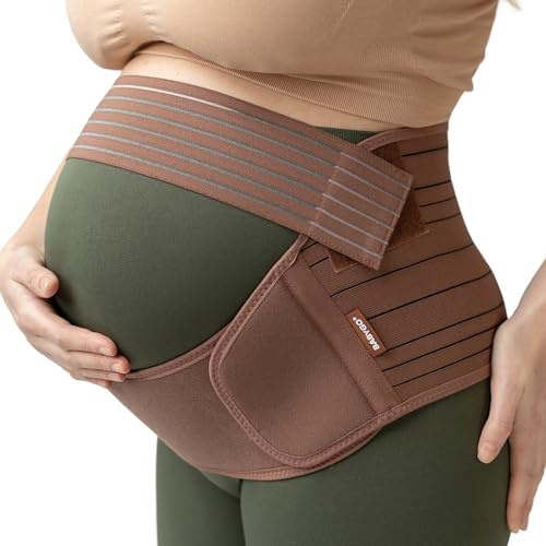 BABYGO® 4 in 1 Pregnancy Support Belt Maternity & Postpartum Band - Relieve Back, Pelvic, Hip Pain, SPD & PGP >> inc 40 Page Pregnancy Book for Birth Preparation, Labour & Recovery M Mocha