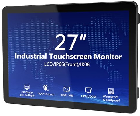 NORQIN Monitor Táctil Industrial 27 Pulgadas,Pantalla LCD IP65 Impermeable con Toque Capacitivo de 10 Puntos,Montaje VESA,HDMI/VGA/DVI/USB,Pantalla Robusta para Quioscos,POS,Médico & Industrial