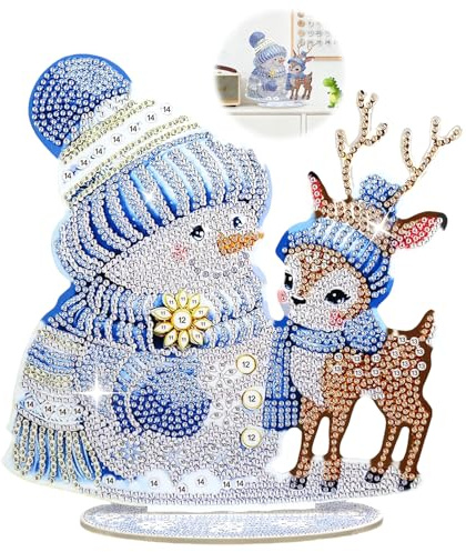 Amztour Diamond Painting Weihnachten DIY 5D Diamant Painting Weihnachten Tischdeko Schneemann Ren Digitale Diamantmalerei zum Thema Weihnachtsdeko für Kinder und Anfänger Hausgeschenk Deko
