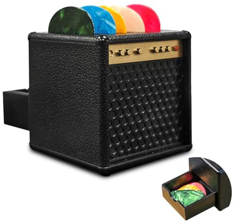 Guitar Picks Holder with Back Drawer, Guitar Pick Case with 5 Pcs Picks, Music Gifts for Guitarists, Bassists, Music Learners & Amateur Musicians
