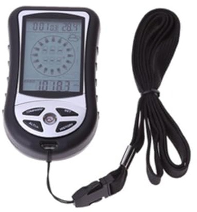FUANA Handheld Pocket Altimeter Barometer Compass Thermometer with Weather Forecast, 8-Azimuth Mode, Backlight for Hiking Camping Travel, Black