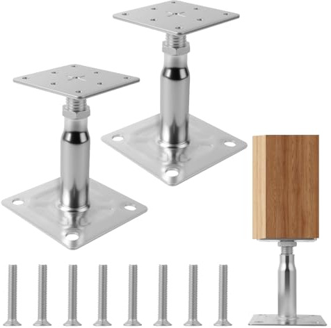 AOOTE 2 Stück Pfostenträger Höhenverstellbar, Verzinkte 100-150 mm Pfostenträger Zum Aufschrauben, Pfostenträger Zum Aufschrauben Betonfuß, Stützenfuß Bodenfuß für Zäune, Carports,Bauarbeiten(Silber)