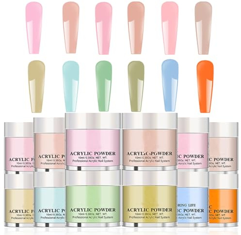 12 Colors Dip Powder Nail Kit - 84g Pink Green Blue Nail Set Acrylic Kit for French Manicure - Nail Dip Powder Starter Kit Long Lasting & No Nail Lamp Needed