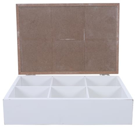 SHINEOFI Boîte de Rangement en Bois Compartimentée 6 Cases avec Couvercle, Organiseur Décoratif Style Marin pour Bureau Cuisine, Coffret Multifonction pour Bijoux, Sachets de Thé et Petits