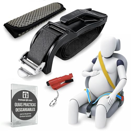 ELISPACES Adaptador de Cinturón Embarazada Coche Homologado | Accesorio Seguro con Hebilla Metálica | Incluye Hombrera Acolchada + Herramienta Multifunción + QR con Guías | Regalo Ideal para Premamás