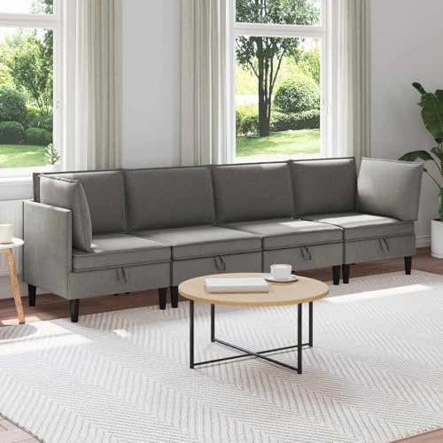 Augerqir Wohnzimmergarnitur 4-teilig Dunkelgrau Stoff Polstergarnitur mit Ecksofa, Ottomane und Sitzkissen, langlebige Couch mit robustem Sperrholzrahmen und pflegeleichtem Polyester für Wohnzimmer