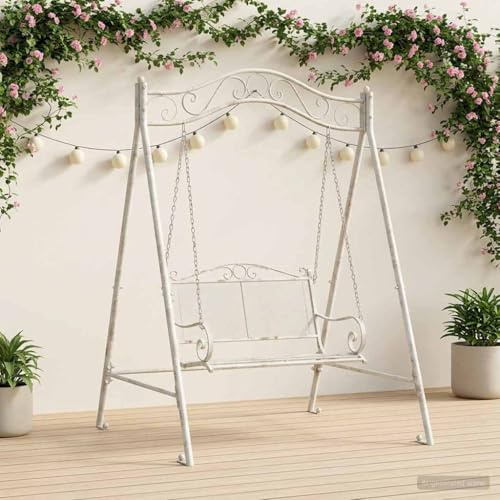 Mangloder Cadre de balançoire en acier blanc vieilli 113 x 121,5 x 168 cm, jusqu'à 200 kg, cadre d'extérieur pour jardin, terrasse, balcon, résistant aux intempéries, protection UV, protection contre