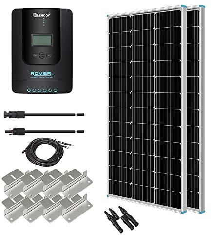 Renogy 12V 1KWh Solaranlage, Inselanlage Solar Set mit 200W 12V Monokristallin Solarmodul, 12V 40A MPPT Solarladeregler, Kabeln und Halterungen für Garten, Balkon, Camper, RV und Wohnmobil