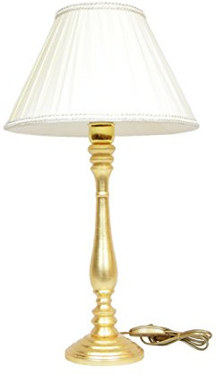 Lampada Grande da Tavolo Lume in Legno Dorato Paralume in Tessuto Plissè h 60 CM