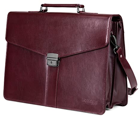 lombard by Tassia 15 Zoll Business Aktentasche Herren Groß Laptop Notebook Tasche Wasserdicht - Business-Aktentasche aus Lederfaserstoff - Laptopfach 15,4“ - Dunkelrot