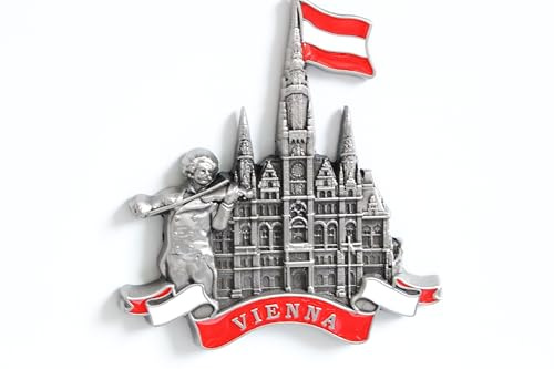 Kühlschrankmagnet mit Städtemotiv, z. B. Venedig, Paris, Rom, Prag, Amsterdam, Barcelona, Dubai, Thailand, aus Metall, tolles Souvenir, schöner Dekoartikel, metall, Silber Vienna