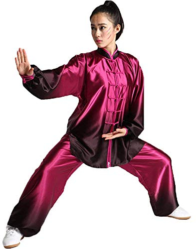 G-LIKE Tai-Chi Uniform Damen Anzug - Chinesische Kampfkunst Taiji Wushu Wing Chun Shaolin Kung Fu Training Kleidung Farbverlauf Farbübergang Lange Ärmel Set (Schwarz&Rot, M)
