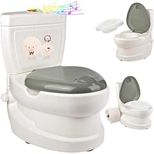 alles-meine.de GmbH Kindertoilette Spülgeräusch + Licht Effekt - Wasserspülung Modell wählbar Töpfchen/Nachttopf/Babytopf - mit Deckel - weiß - Musik - Toilettentrainer..