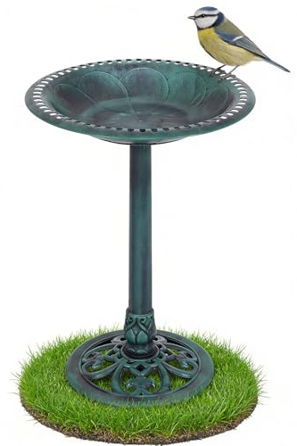 DREAMADE Bain d’Oiseaux Sauvages sur Pied, Etanche Résistant aux Imtempéries, Jardin/Cour Extérieur, Décoratif avec Aspect Métal, Bronze (Vert cuivré)