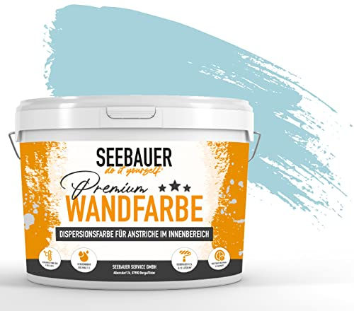 SEEBAUER diy Wandfarbe Blau 5L für Innen (No. 821 Arctic Blue) Edelmatte blaue Innenfarbe - Blautöne sehr hohe Deckkraft - Matt, Abwaschbar und Tropffrei
