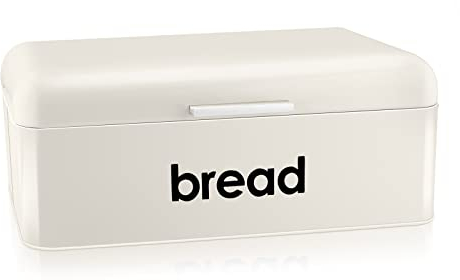 Vintage Brotbox für Küchenarbeitsplatte, E-fon, cremefarbenes Metall, Retro-Brotkasten für Gebäck/Brote/Trockenfutter, großes Fassungsvermögen und modernes Design (42.4 x 22.9 x 16.3 cm)