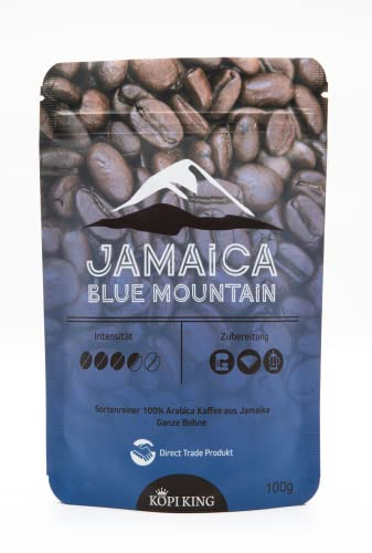 Kopi King Jamaica Blue Mountain | Sortrenare 100 % Arabica kaffe från Jamaica | Raritetkaffe | Direct Trade (100 g, hela böna)