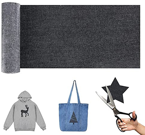 Lappar att stryka, stryka på lappar, jeanslappar för jeans, denimlappar, jeans, lappar att stryka på barn, stryklappar för reparation, 10,5 x 150 cm, svart