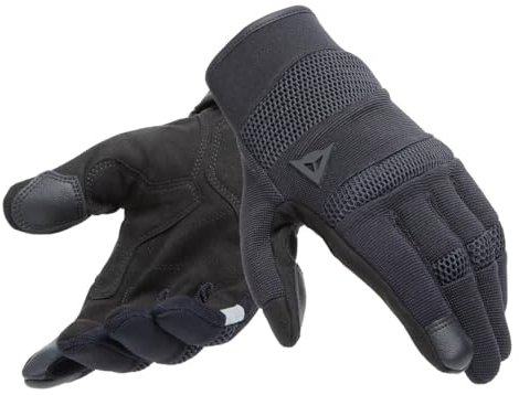Dainese - Athene Tex Gloves, Guanti Moto Estivi da Uomo con Compatibilità Touchscreen, Palmo RInforzato in Pelle Scamosciata, Leggeri e Traspiranti con Inserti Elasticizzati, Nero