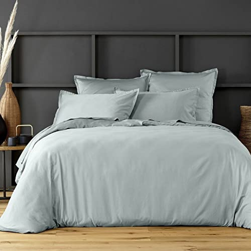 Housse de Couette 240x260 en Satin de Coton 105 Fils Celadon - Linge de lit Premium 100% Satin de Coton