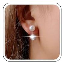 TseenYi Perlen Ohrmantel Ohrringe Silber Perlenmantel Ohrringe Ohrmantel Perle Kristall Vorne Hinten Ohrringe Braut Perle Tropfen Ohrringe Ohrstecker Hochzeit Schmuck Für Frauen Und Mädchen
