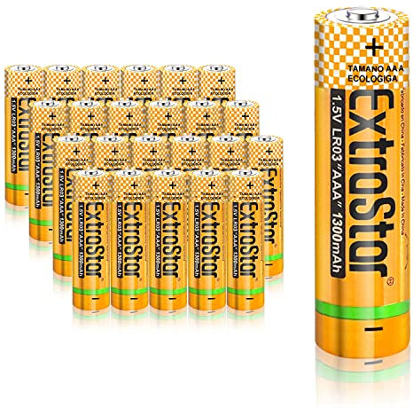 EXTRASTAR Batería de Alcalinas AAA LR03 de 1,5 Voltios, 1300mAh No7 Pilas, Gama Performance, No Se Puede Cobrar, 24Pcs