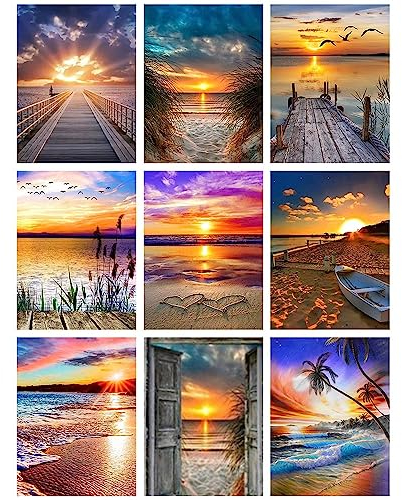 9 Pack Diamond Painting Erwachsene-Diamond Painting Landschaft, Diamant Painting Sonnenuntergang Basteln Erwachsene (9er set, 30x40 cm)