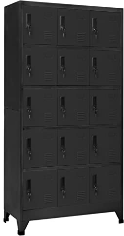 Keketa Schließfachschrank mit 15 Fächern Metallschrank Spind Umkleideschrank Lagerschrank Metallspind Kleiderschrank Mehrzweckschrank für Büro Wohnzimmer Anthrazit 90x40x180 cm Stahl