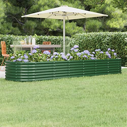 puraday Hochbeete Für Garten 296x80x36 cm Blumenkasten Pflanzkasten Terrasse Pflanzkübel Gemüsebeet Kräuterspirale XXL Hochbeet Metall Hochbeet Stahl Hochbeet Groß XXL Gartenbeet Grün