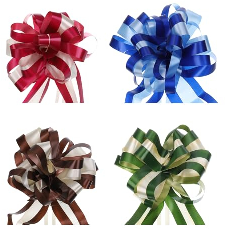 sourcing map 20 Stück Geschenk Schleife ø 18cm Große Geschenkband Schleife Riesen Ziehschleife für Verpackung Tüten Zuckertüten Auto zum Basteln Dekorieren, Rot, Blau, Kaffee, Grün