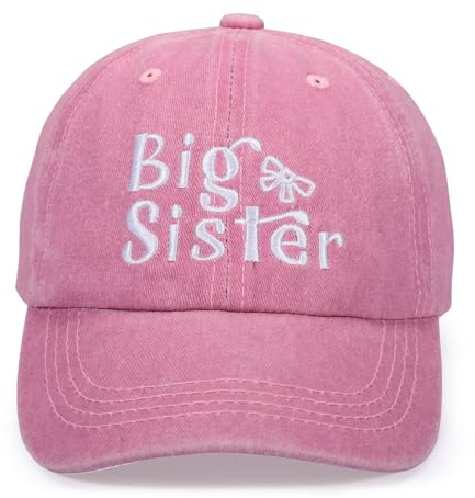 Simpatici Cappellini da Baseball Ricamati per Ragazze e Ragazzi dai 3 agli 8 Anni, Cappello da Sole da Cowboy Vintage Lavato Regolabile, Big Sister - Rosa, Taglia Unica
